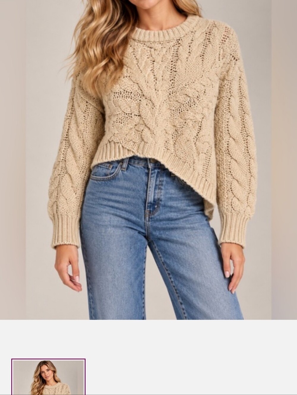 OAK + FORT UNIQUE Scalloped Crop Uneven Hem Cable Knit Crewneck Sweater PTP 22